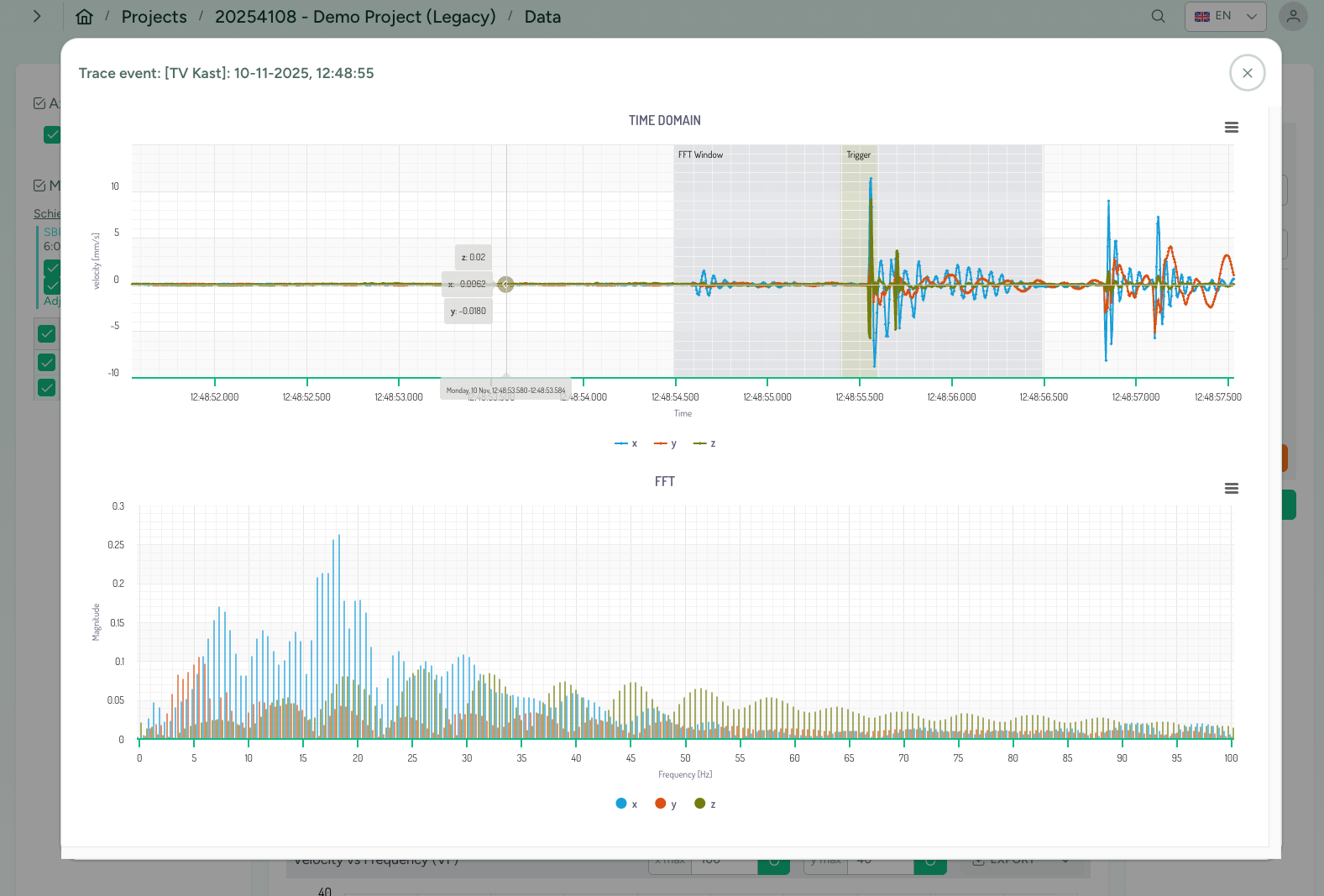 Screenshot of a triggered trace in the Frogwatch Dashboard.